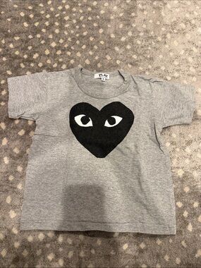 Comme des Garcons PLAY Grey Tee with Black Heart-Eye Graphic